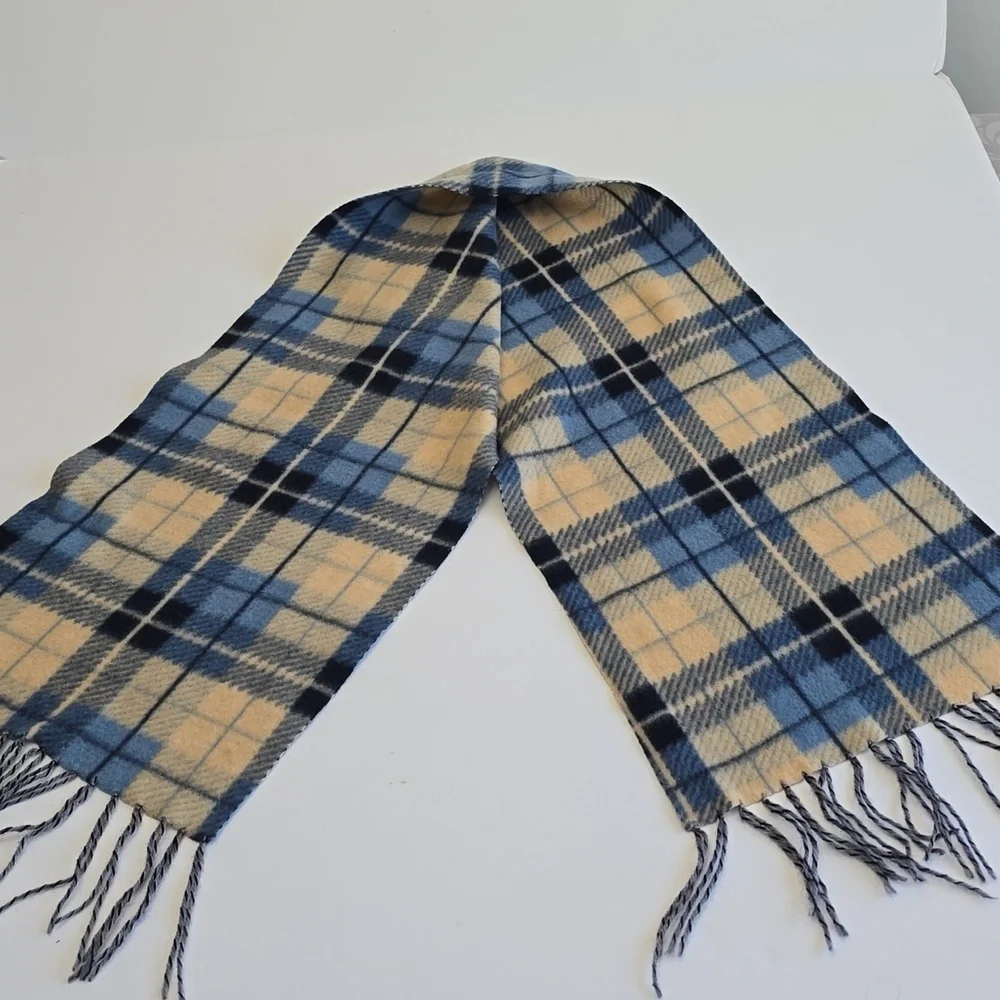 Vintage Royal Rossi Cashmere Fringe Scarf Blue Plaid